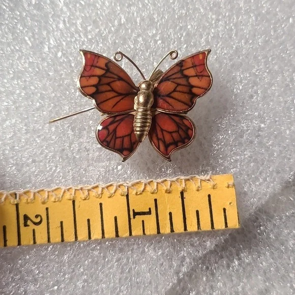 Vintage gold tone enamel orange black butterfly brooch pin / necklace pe… - Picture 16 of 17